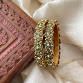Floral Silk Thread Kundan Bangle -Dark Green-Matt-G12238